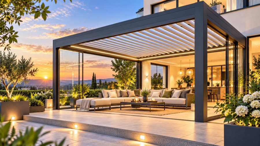 Moderne Terrassenüberdachung als Beispiel für Planung und Genehmigung